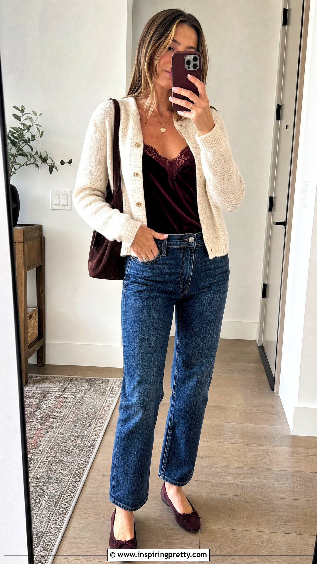 Velvet Lace Camisole Top With Cardigan And Jeans - 20 velvet lace camisole top outfit ideas