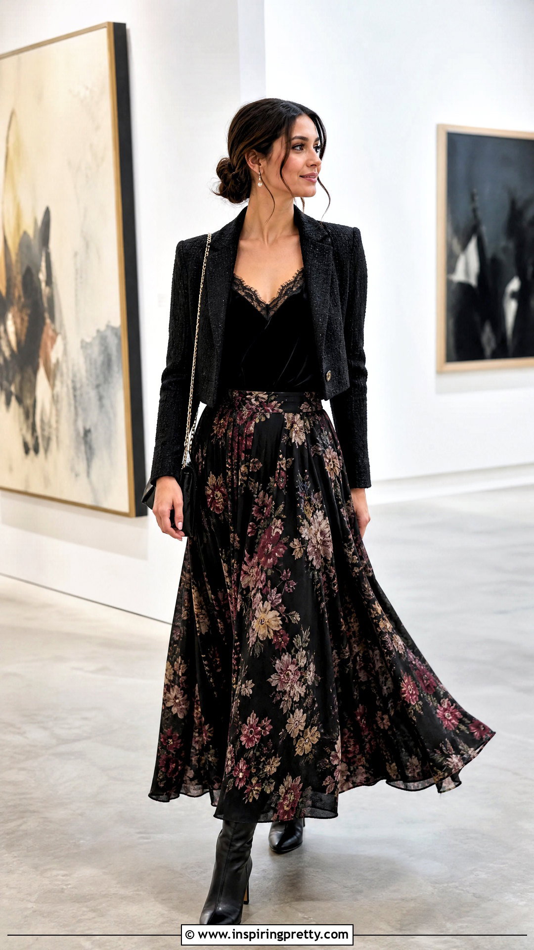 Velvet Lace Camisole Top With Maxi Skirt - 20 velvet lace camisole top outfit ideas