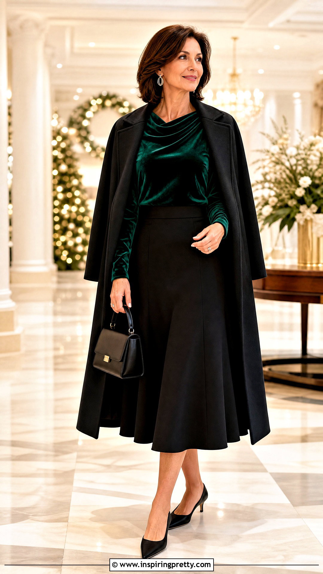 Velvet Long Sleeve Top With A Line Skirt - 50 cute long sleeve tops outfit ideas