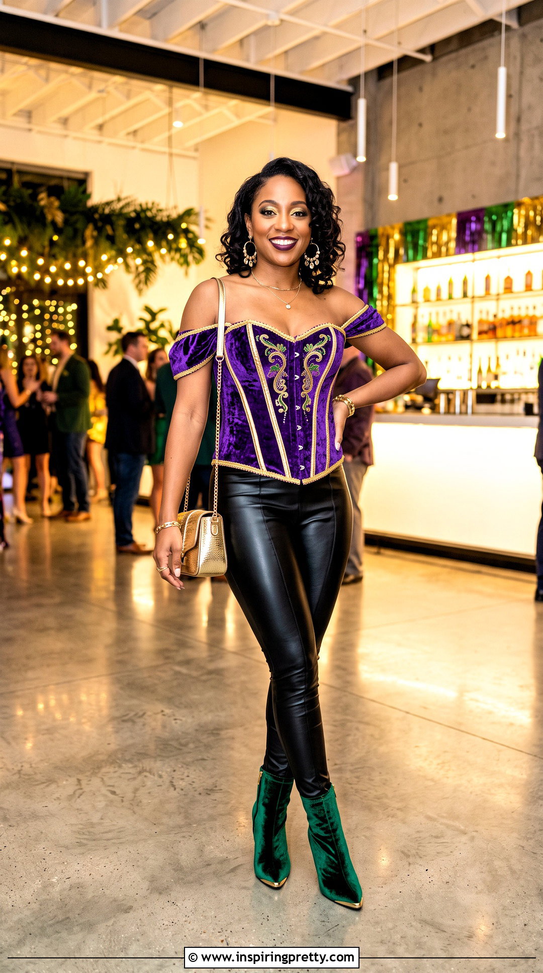 Velvet Mardi Gras Corset Top With Black Leather Pants - 25 Mardi Gras Corset Tops