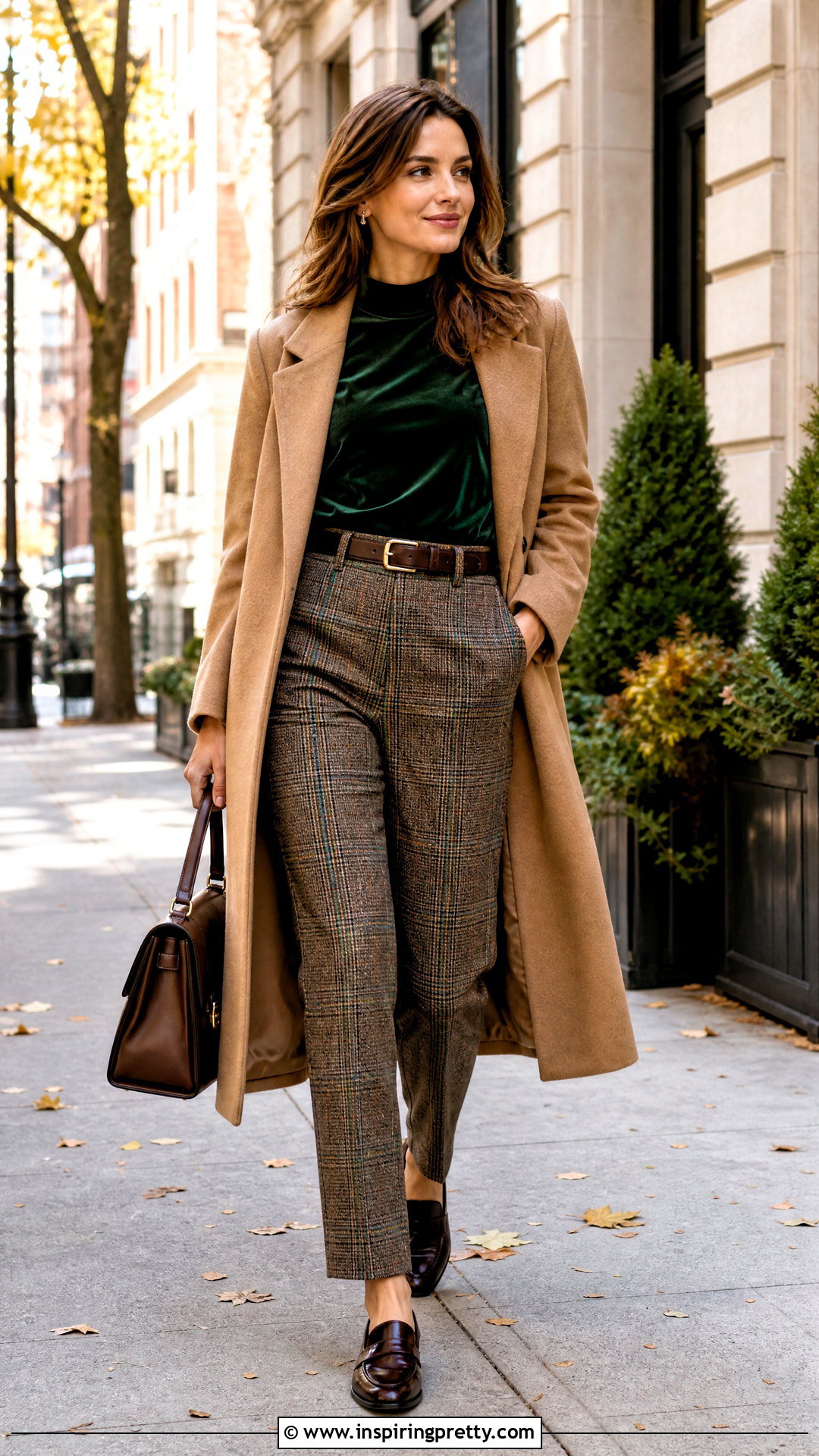Velvet Mock Neck Top With Plaid Trousers - 20 forever 21 velvet top outfit ideas