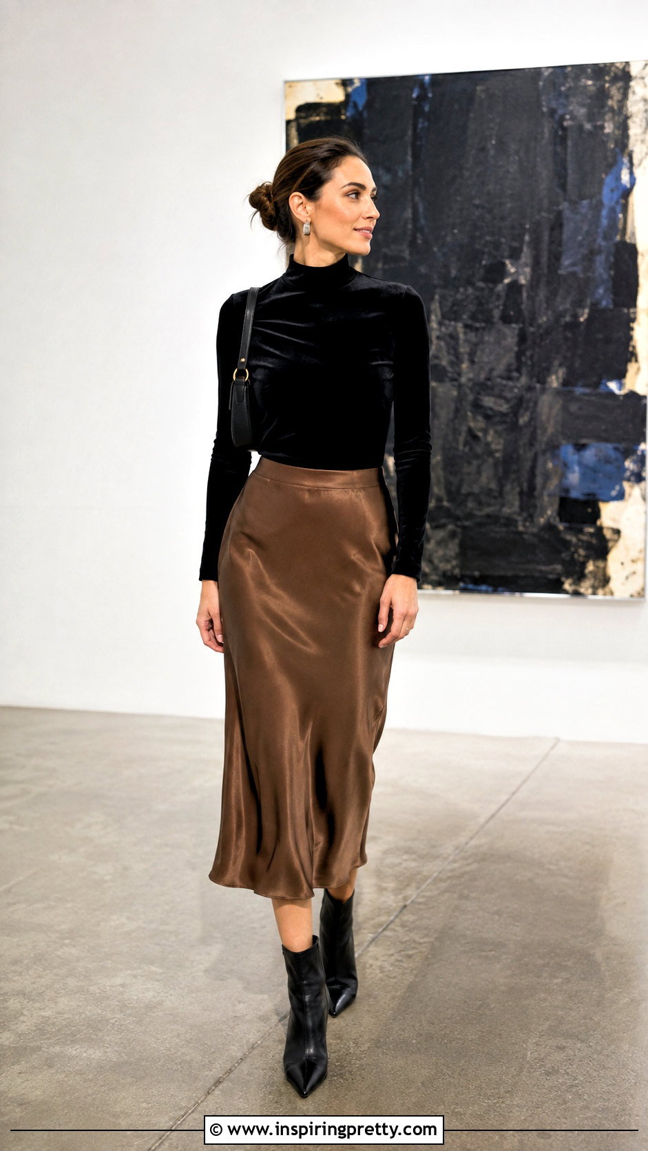 Velvet Mock Neck Top With Slip Skirt - 50 velvet tops outfit ideas