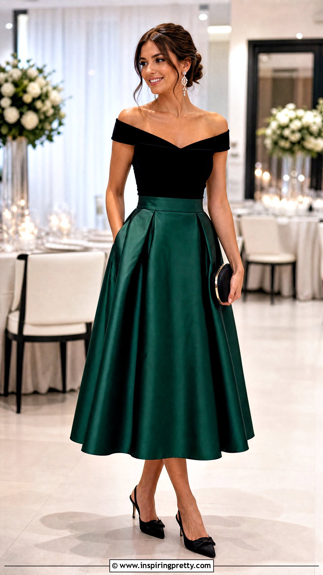 Velvet Off Shoulder Top With Midi Skirt - 20 velvet top fashion ideas