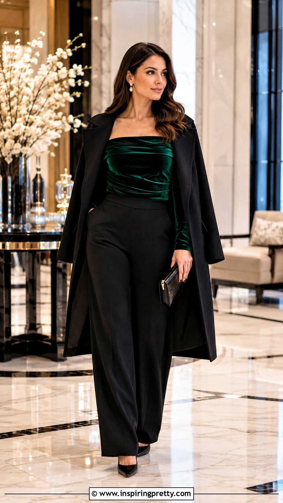 Velvet Off Shoulder Top With Wide Leg Pants - 25 fall off the shoulder tops outfit ideas