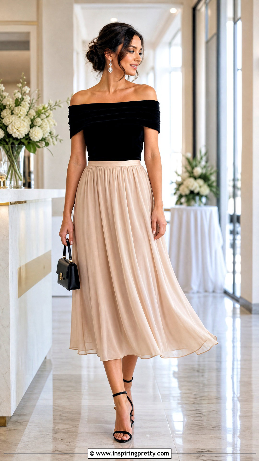 Velvet Off the Shoulder Top With Midi Skirt - 20 forever 21 velvet top outfit ideas