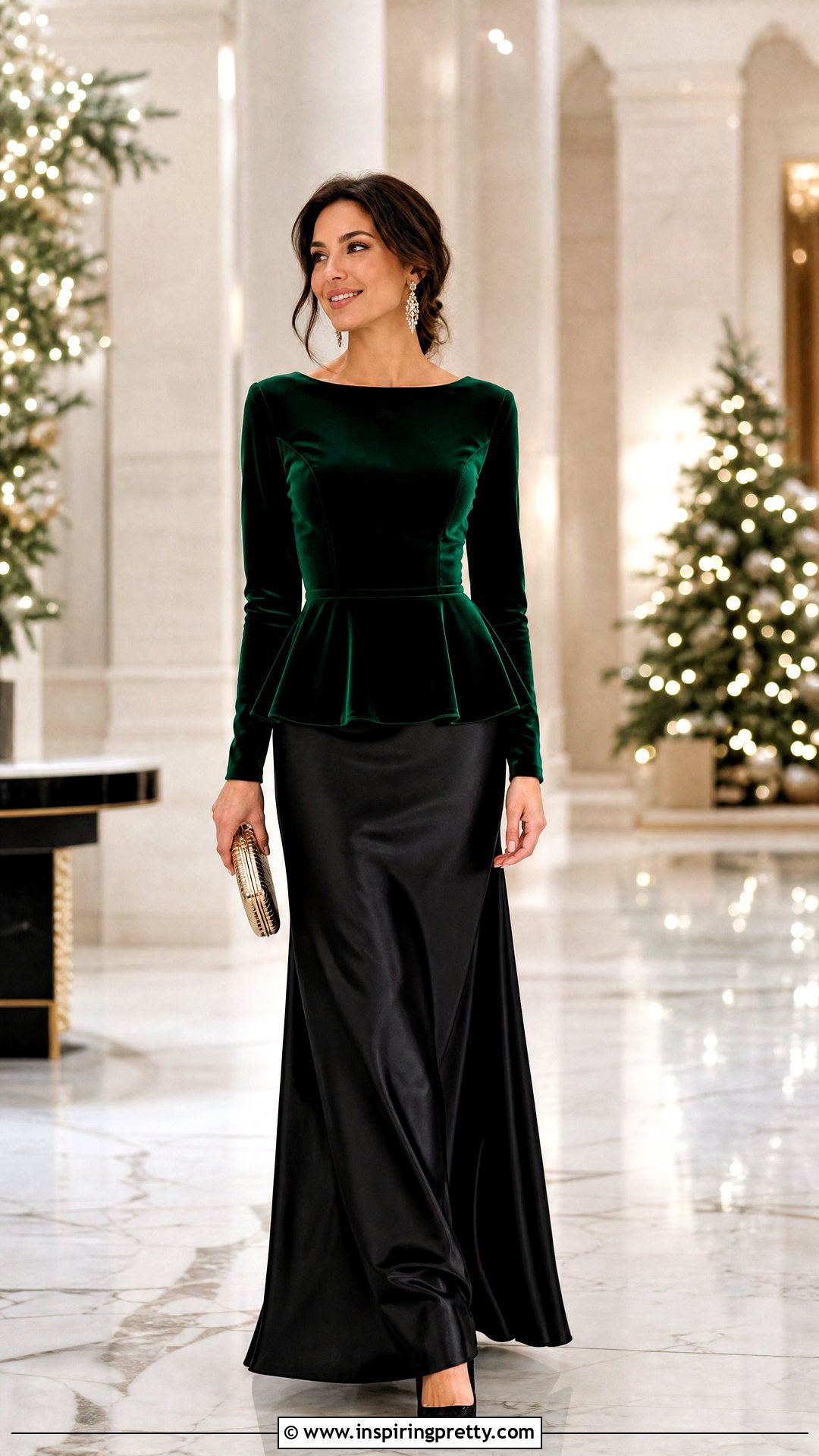 Velvet Peplum Top With Satin Maxi Skirt - 50 peplum top outfits with skirts