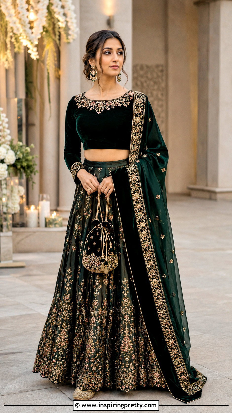 Velvet Skirt And Crop Top For Winter Wedding - 20 skirt crop top outfit indian weddings