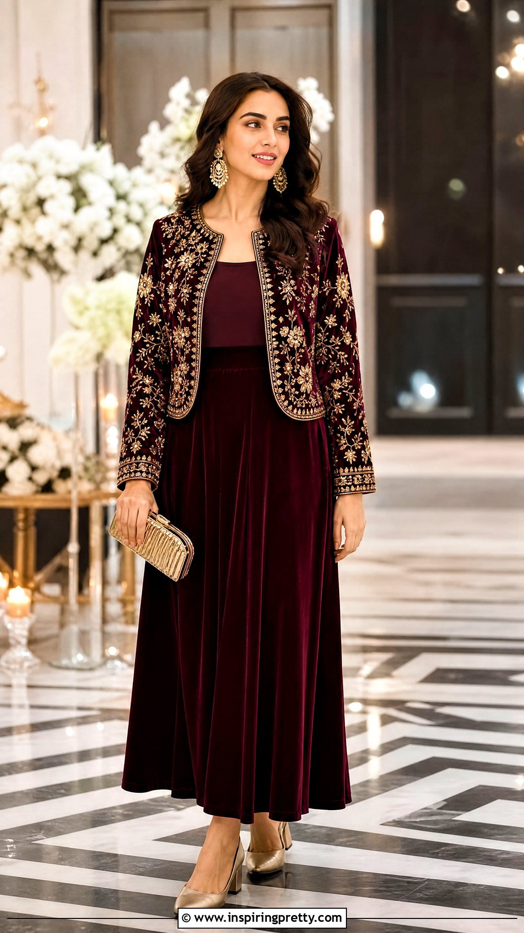Velvet Skirt And Embroidered Jacket Top Outfit - 50 traditional skirt and top outfit ideas