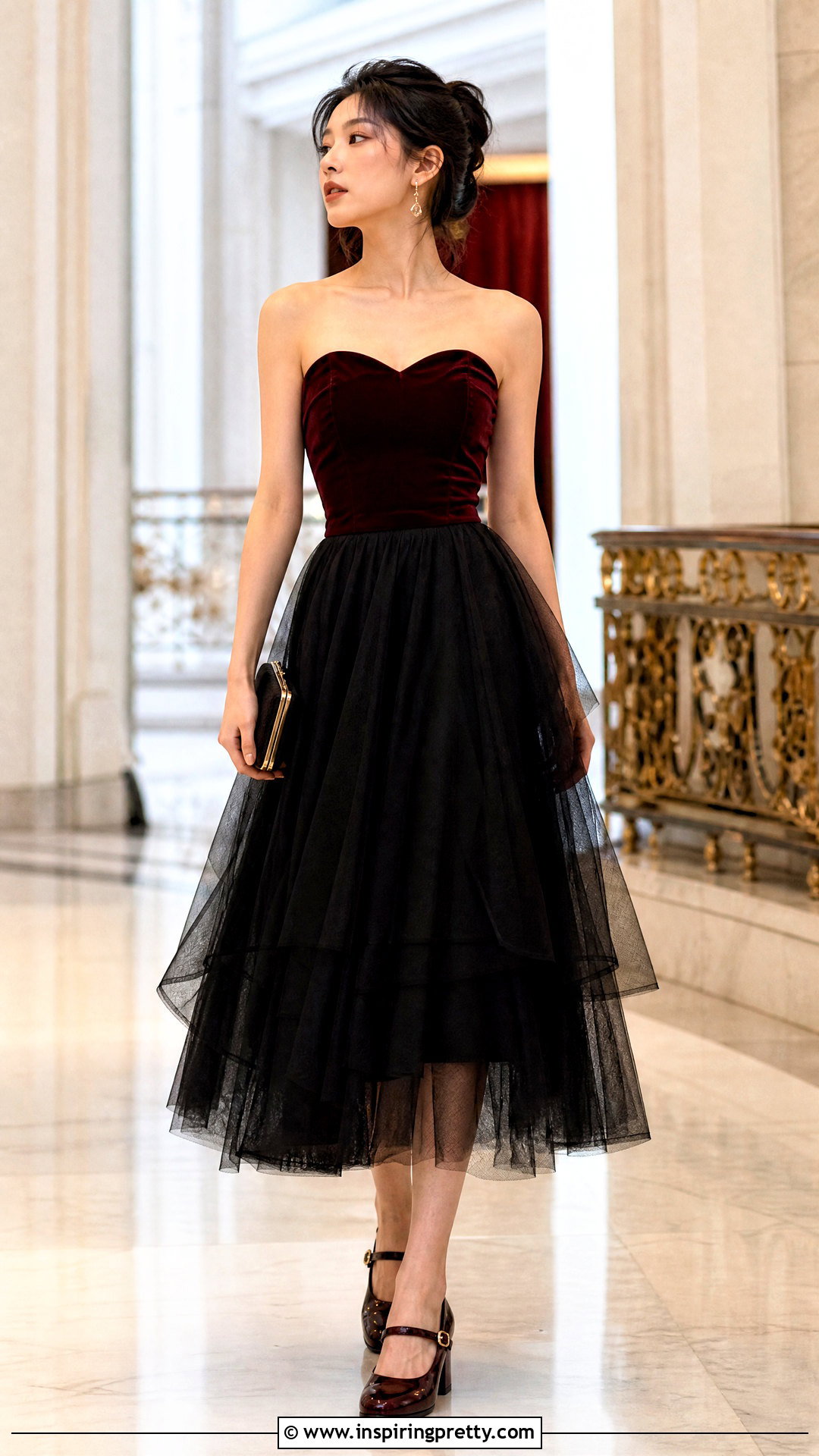 Velvet Sweetheart Top With Tulle Midi Skirt - 20 velvet sweetheart top outfit ideas