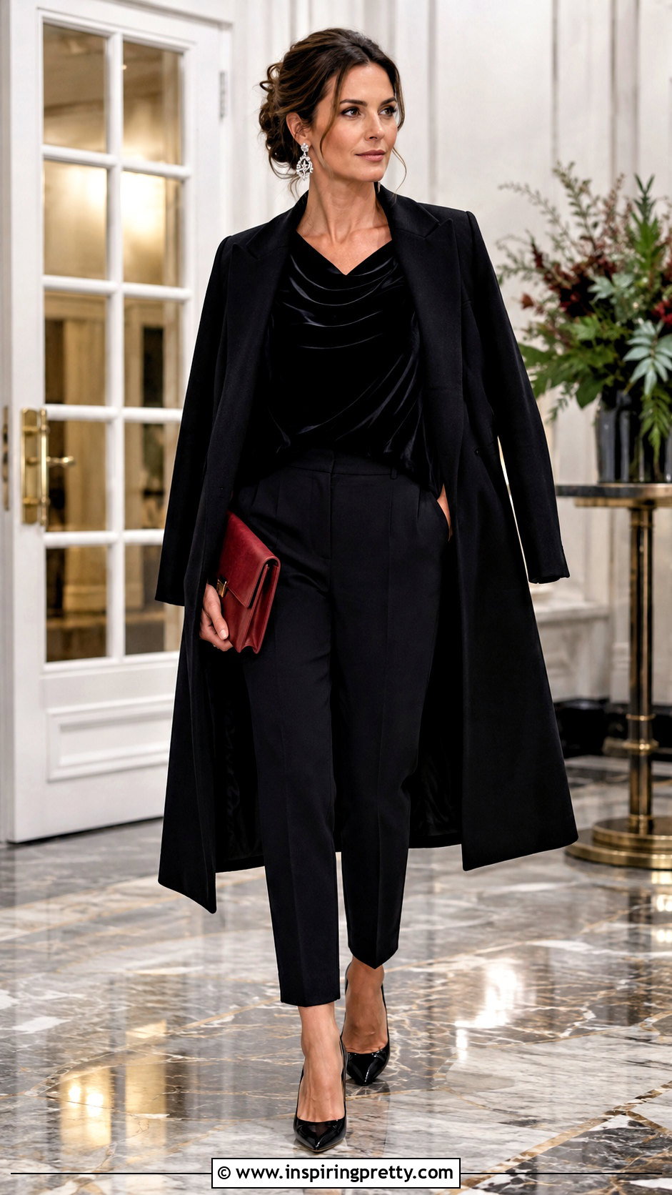 Velvet Top With Cocktail Pants And Heels - 50 velvet tops outfit ideas