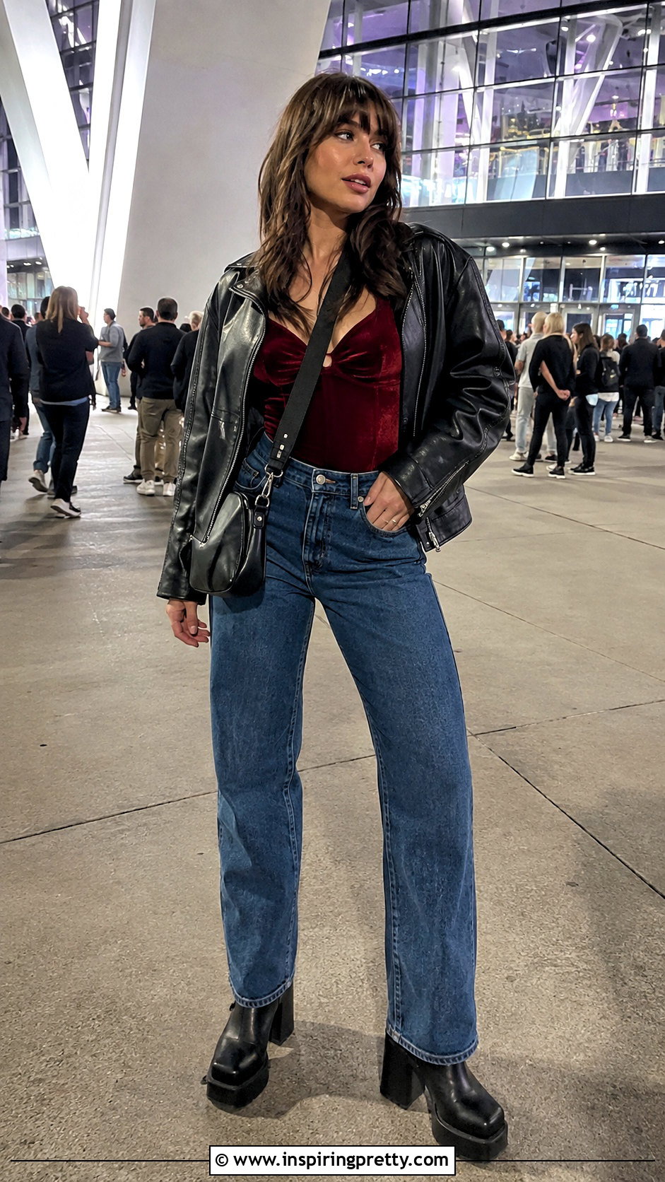 Velvet Top With Concert Jeans And Platform Boots - 50 velvet tops outfit ideas