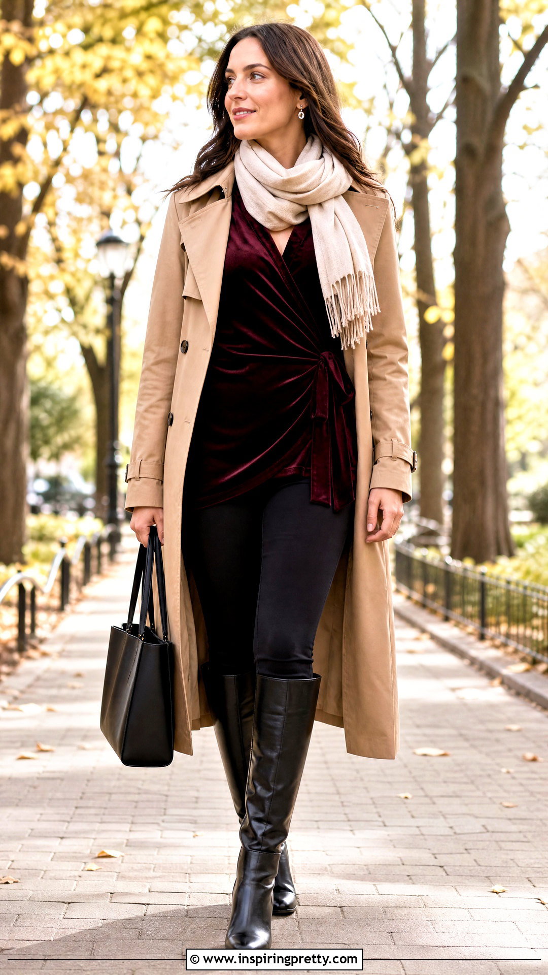 Velvet Top With Leggings And Trench Coat - 20 velvet top autumn fashion ideas