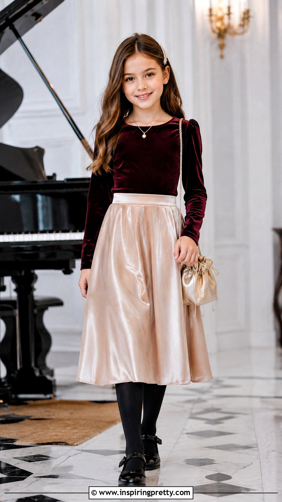 Velvet Top With Satin Skirt - 20 girls dressy tops outfit ideas