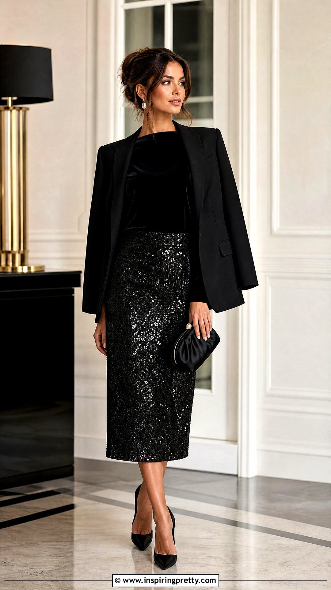 Velvet Top With Sequin Midi Skirt - 20 velvet top fashion ideas