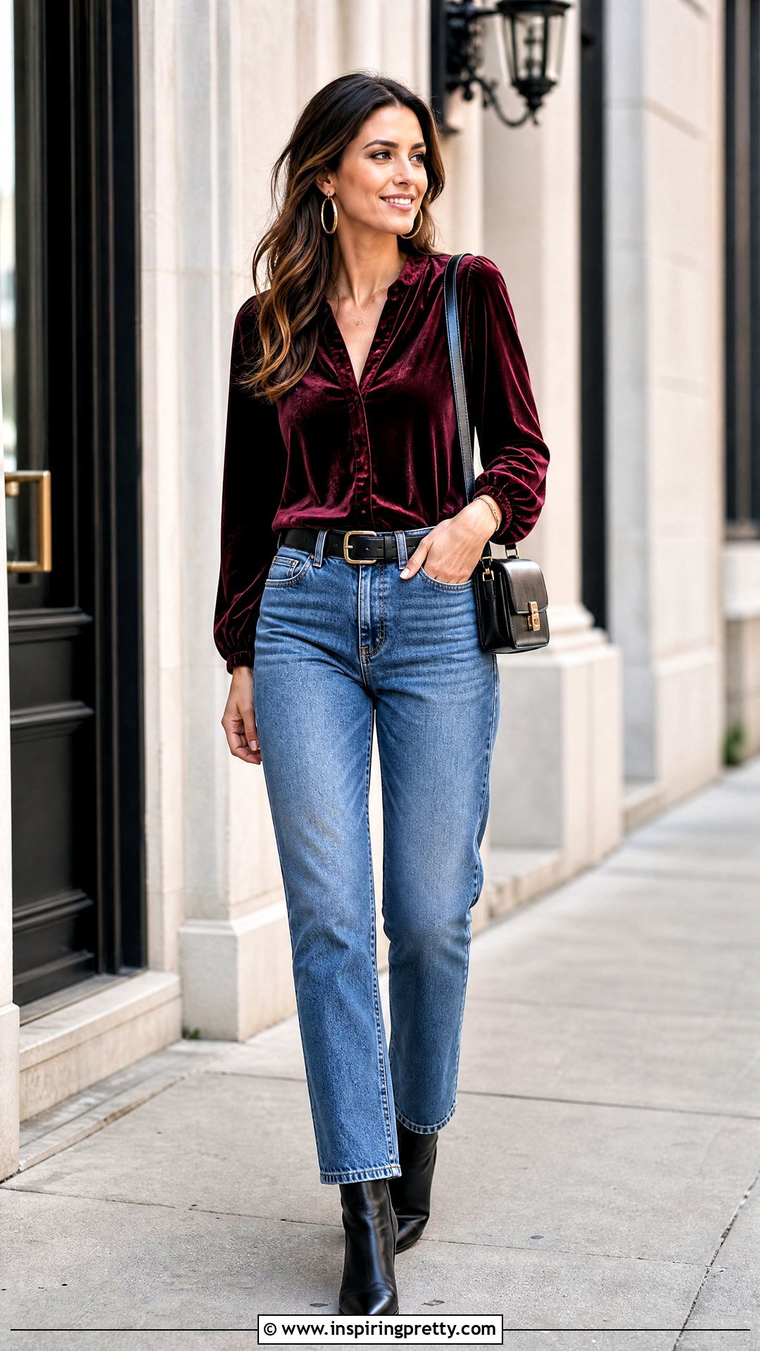 Velvet Top With Straight Leg Jeans - what to wear with a velvet top (25 ways)
