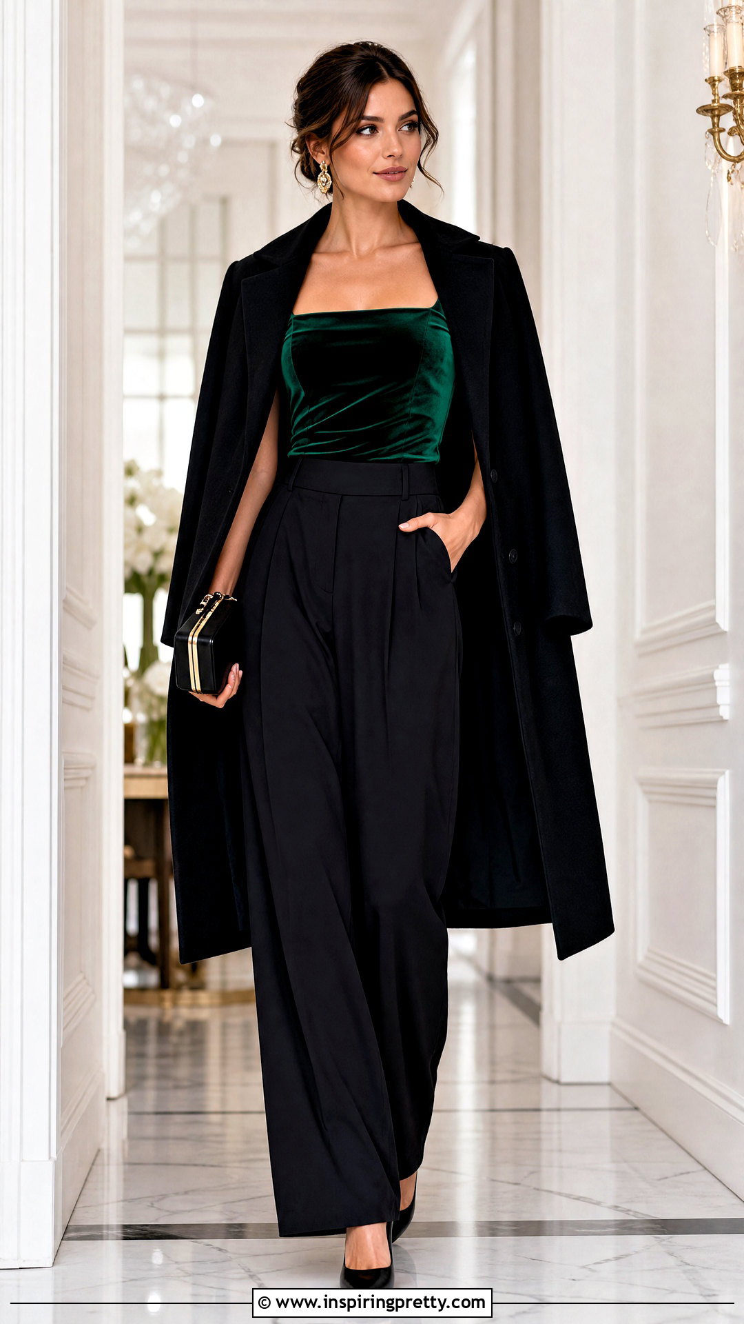 Velvet Top With Wide Leg Pants - 50 Tops Outfit ideas