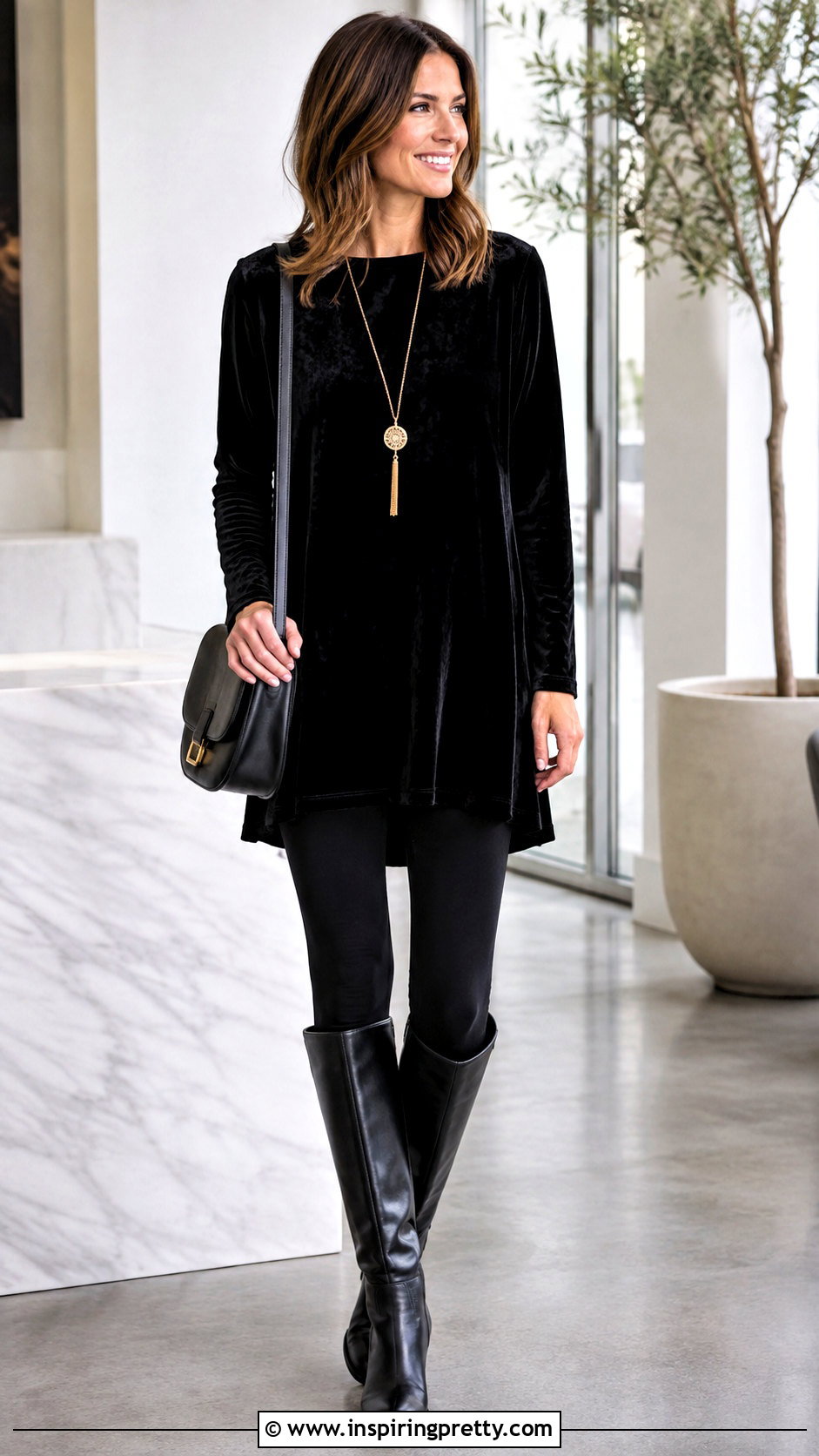 Velvet Tunic Top With Leggings And Boots - 50 velvet tops outfit ideas