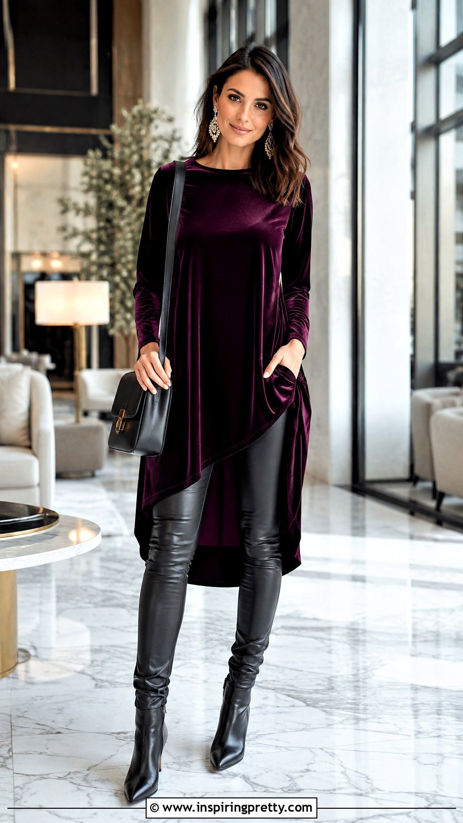Velvet Tunic Top With Slim Leather Pants - 25 velvet top leather pants