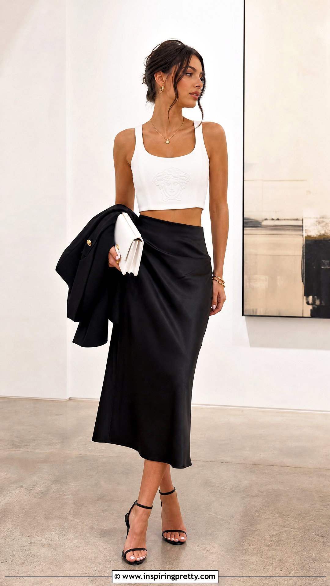 Versace White Crop Top With Satin Slip Skirt - 20 versace white crop top outfit ideas