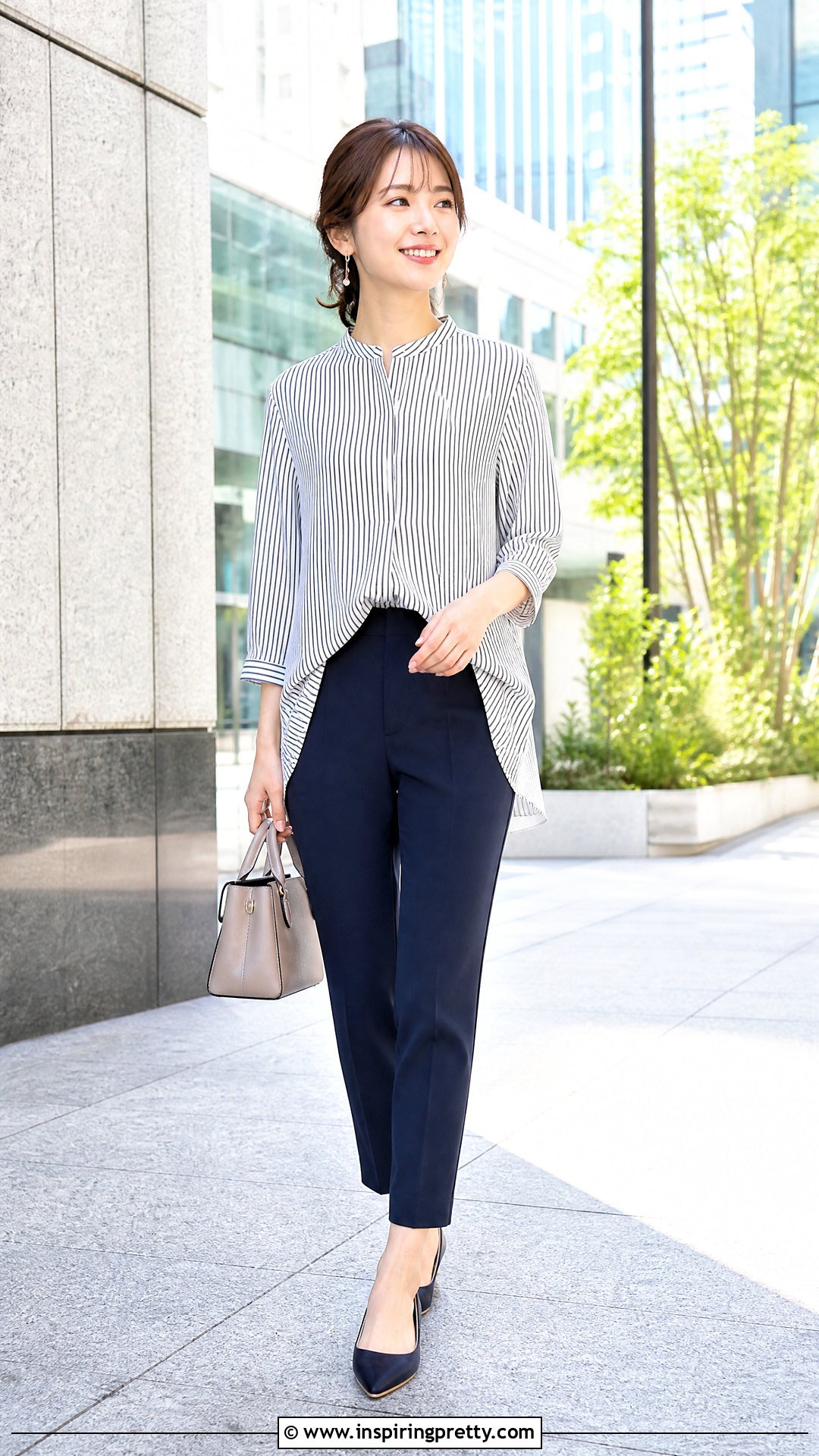 Vertical Stripe Long Top With Ankle Pants - 50 long tops designs