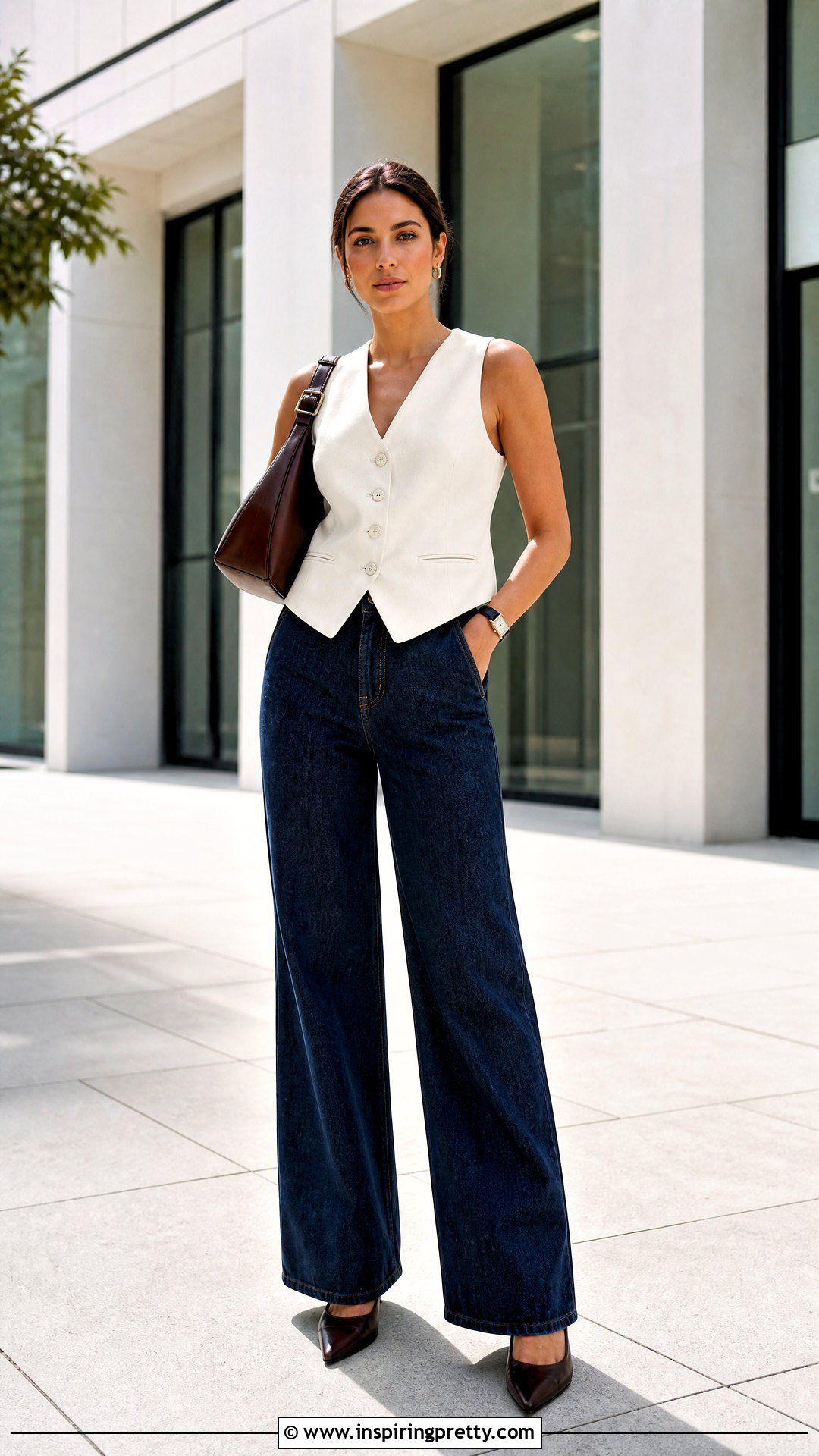 Vest Top With Wide Leg Jeans - 50 cool tops outfit ideas