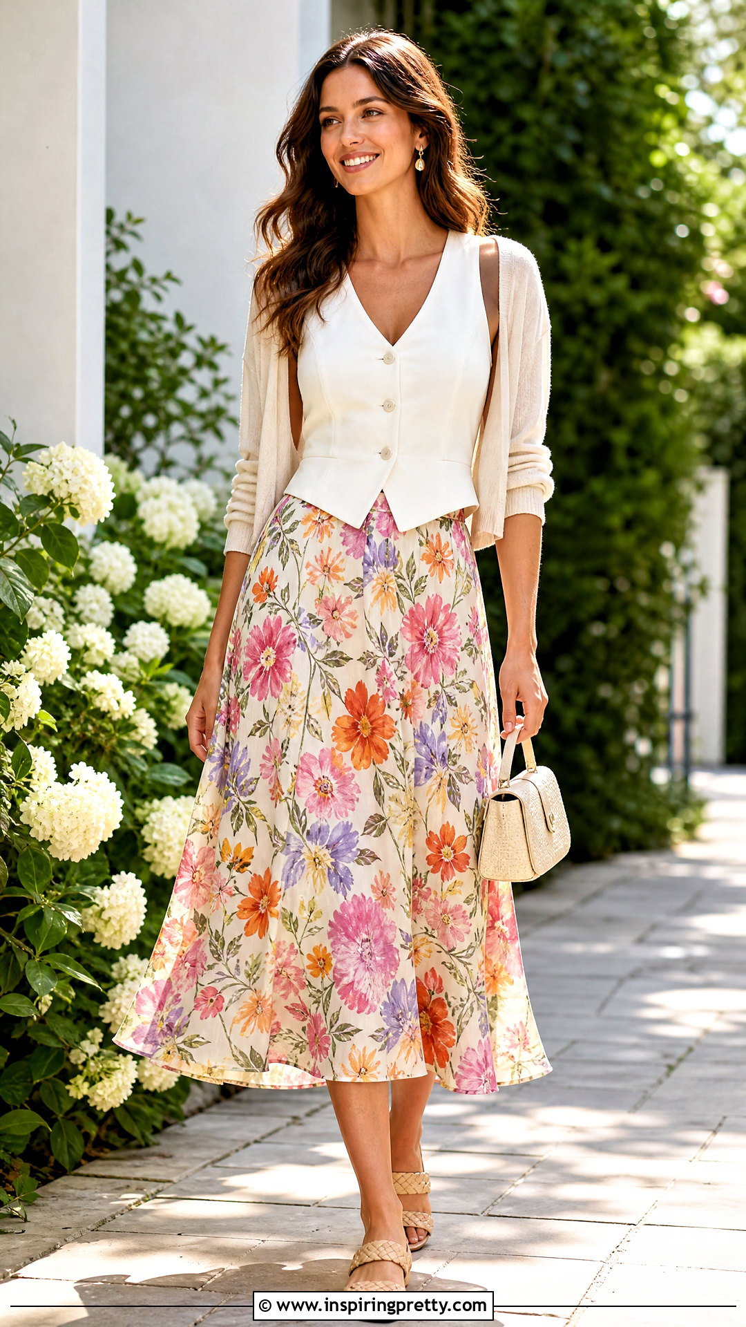 Vest Top With a Floral Midi Skirt - 50 vest top outfits