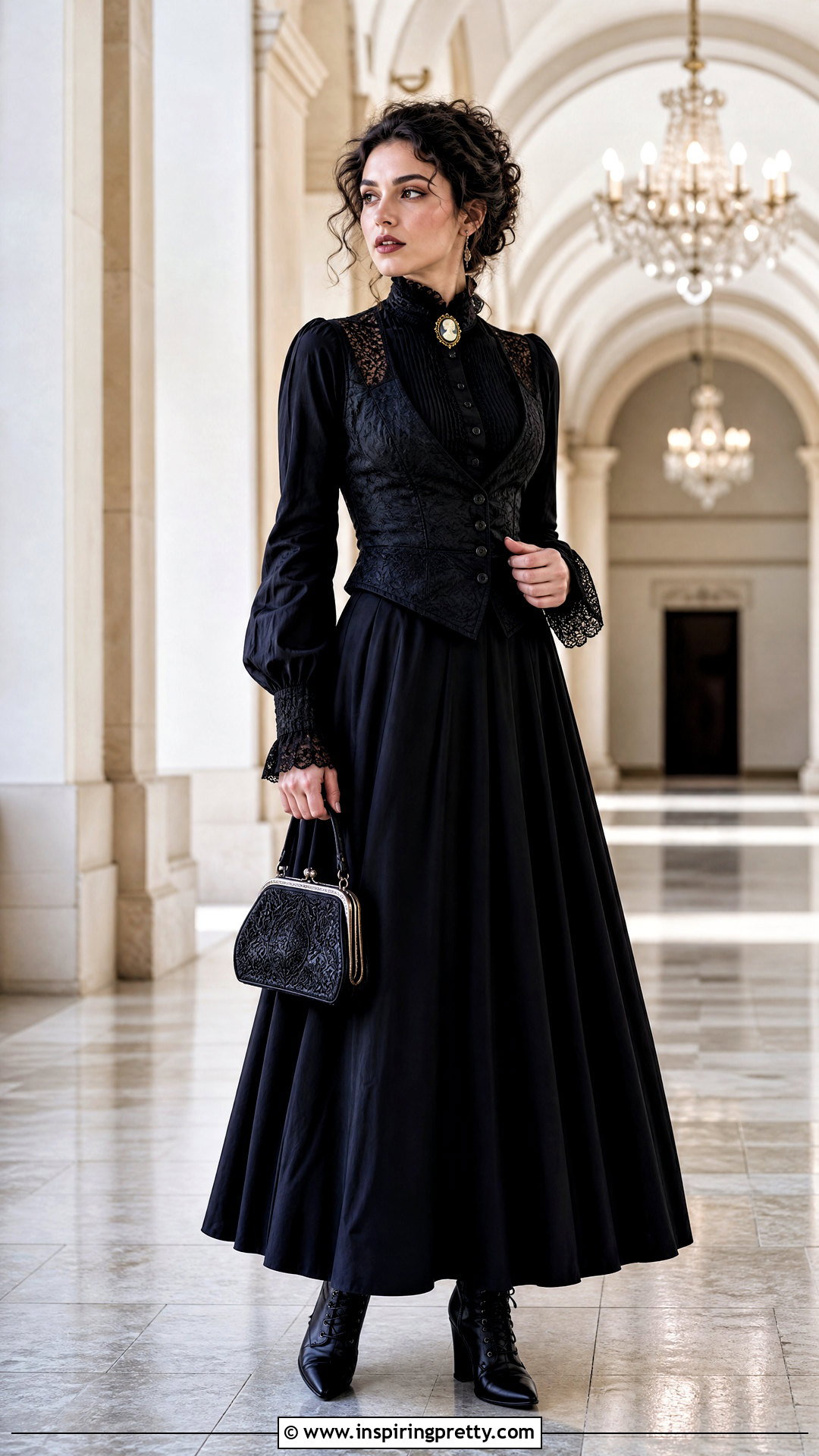 Victorian Goth Top With Long Black Skirt - 50 goth tops outfit ideas