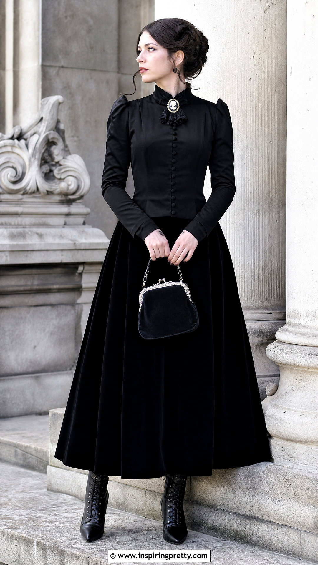 Victorian Gothic Top With Long Velvet Skirt - 50 gothic tops outfit ideas