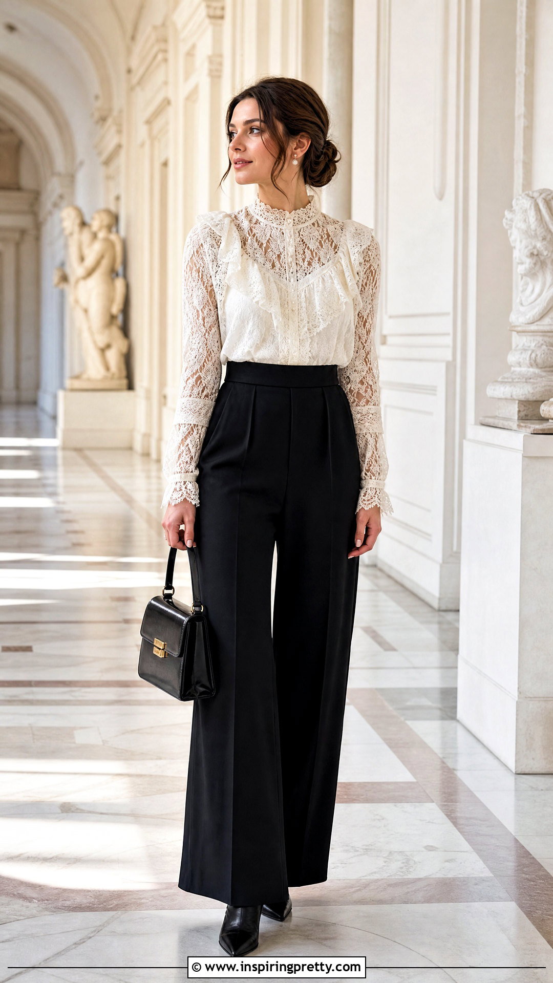 Victorian Lace Blouse With Wide Leg Trousers - 50 Vintage Tops For Women