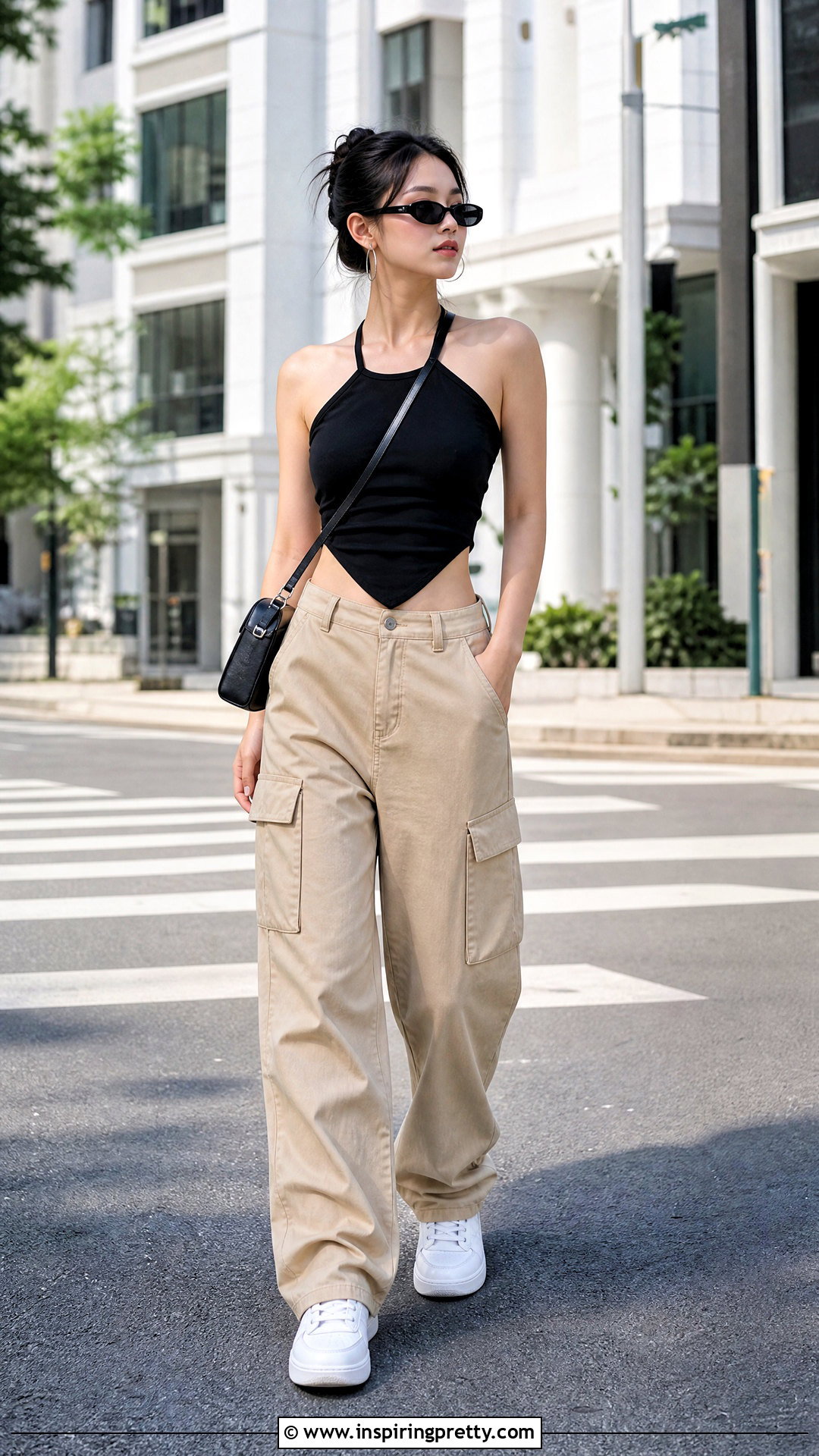Vietnamese Halter Top With Beige Cargo Pants - 25 vietnamese halter top outfit ideas