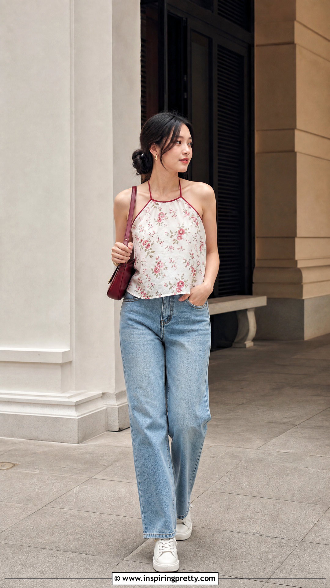 Vietnamese Halter Top With Blue Straight Leg Jeans - 25 vietnamese halter top outfit ideas