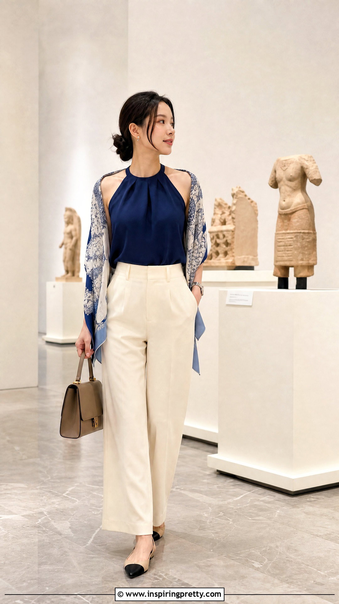 Vietnamese Halter Top With Silk Scarf And Neutral Pants - 25 vietnamese halter top outfit ideas