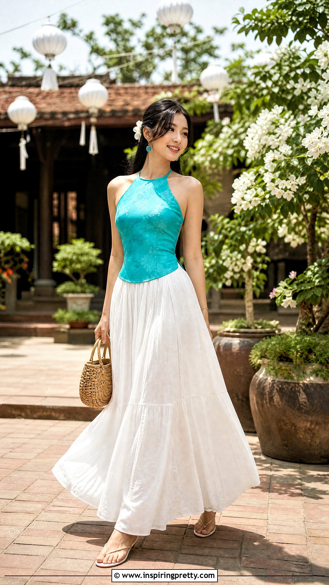 Vietnamese Halter Top With White Maxi Skirt - 25 vietnamese halter top outfit ideas