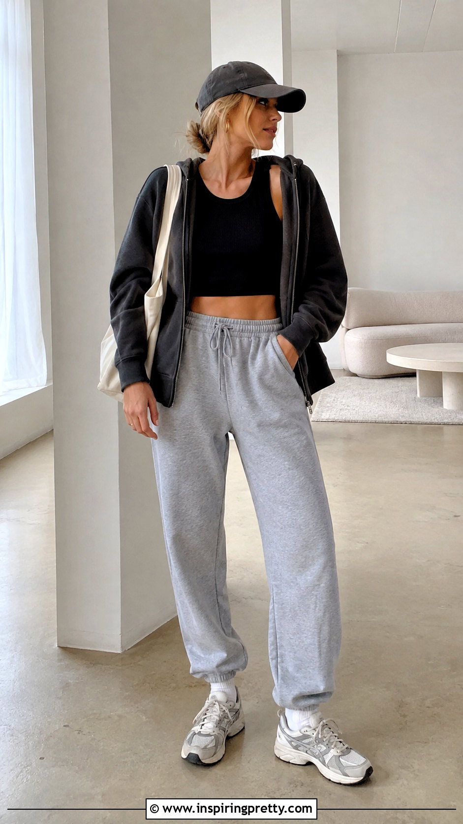 Vinnie Hacker Crop Tank With Gray Sweatpants - 25 vinnie hacker crop top outfit ideas