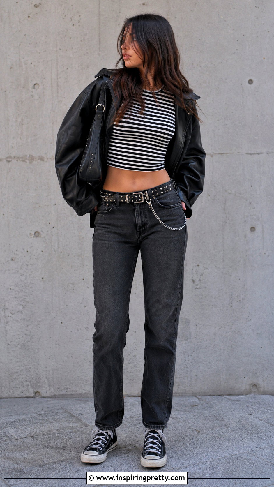 Vinnie Hacker Striped Crop Top With Black Jeans - 25 vinnie hacker crop top outfit ideas