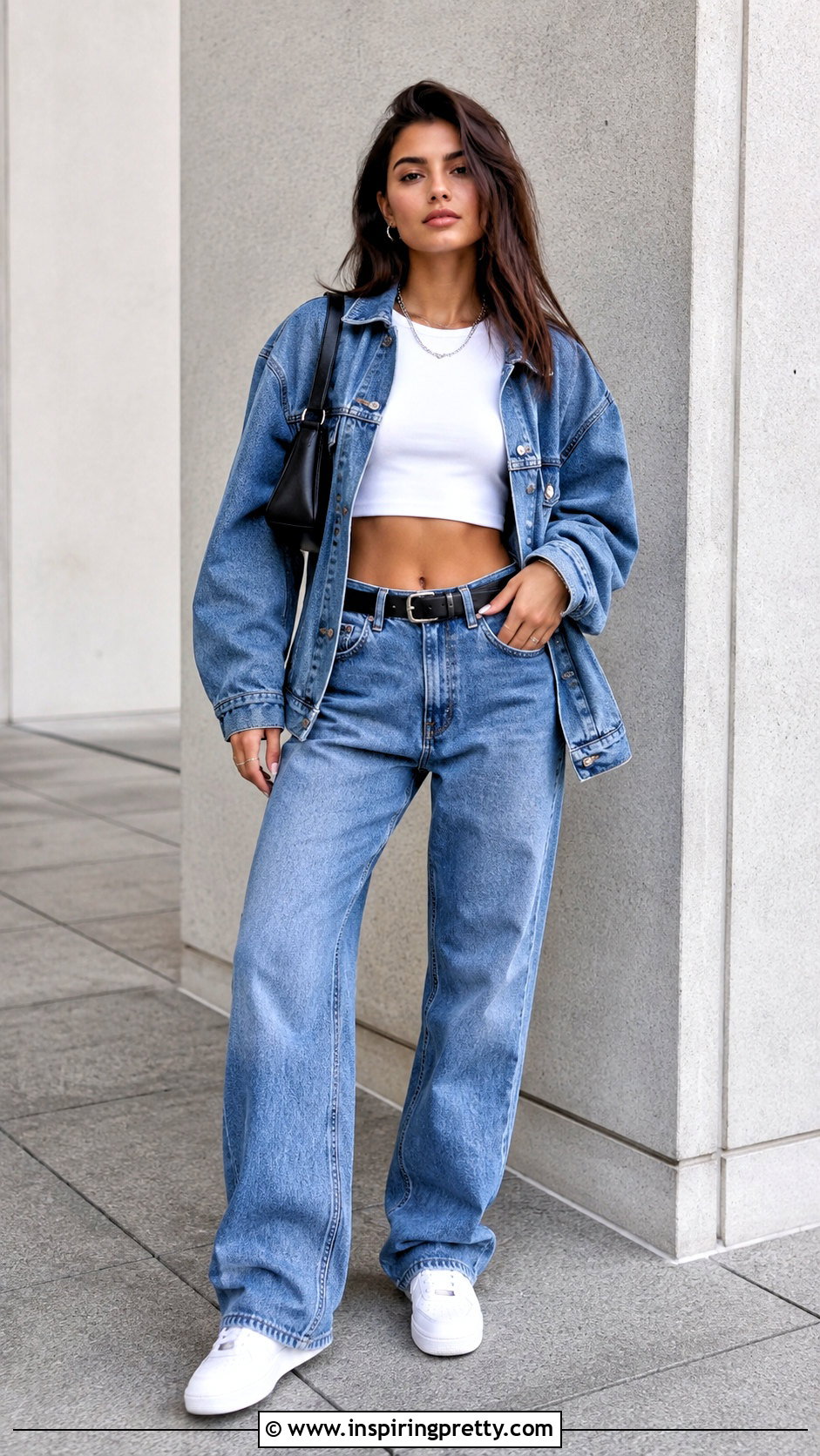 Vinnie Hacker White Crop Top With Double Denim - 25 vinnie hacker crop top outfit ideas
