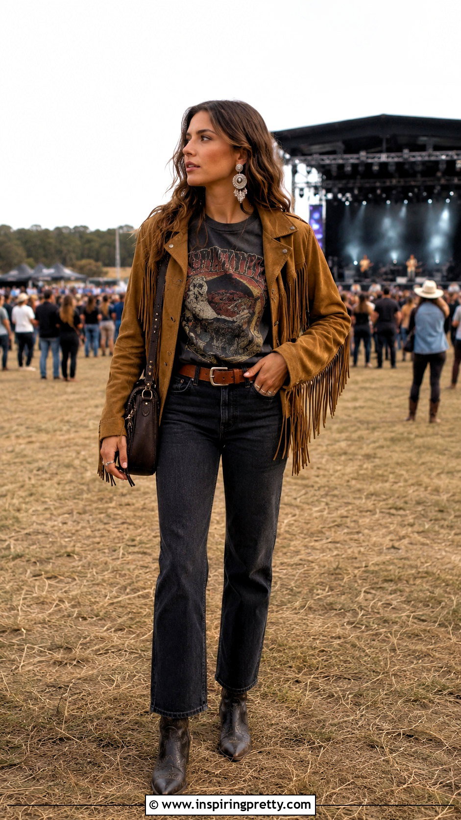 Vintage Band Tank Top With Suede Fringe Jacket And Jeans - 20 vintage band tank tops outfit ideas