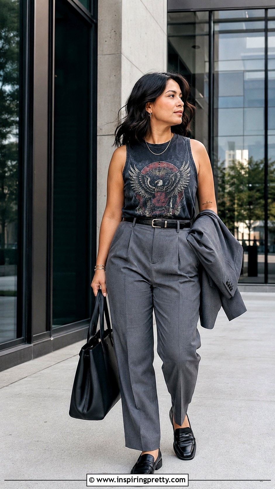 Vintage Band Tank Top With Tailored Trousers - 20 vintage band tank tops outfit ideas