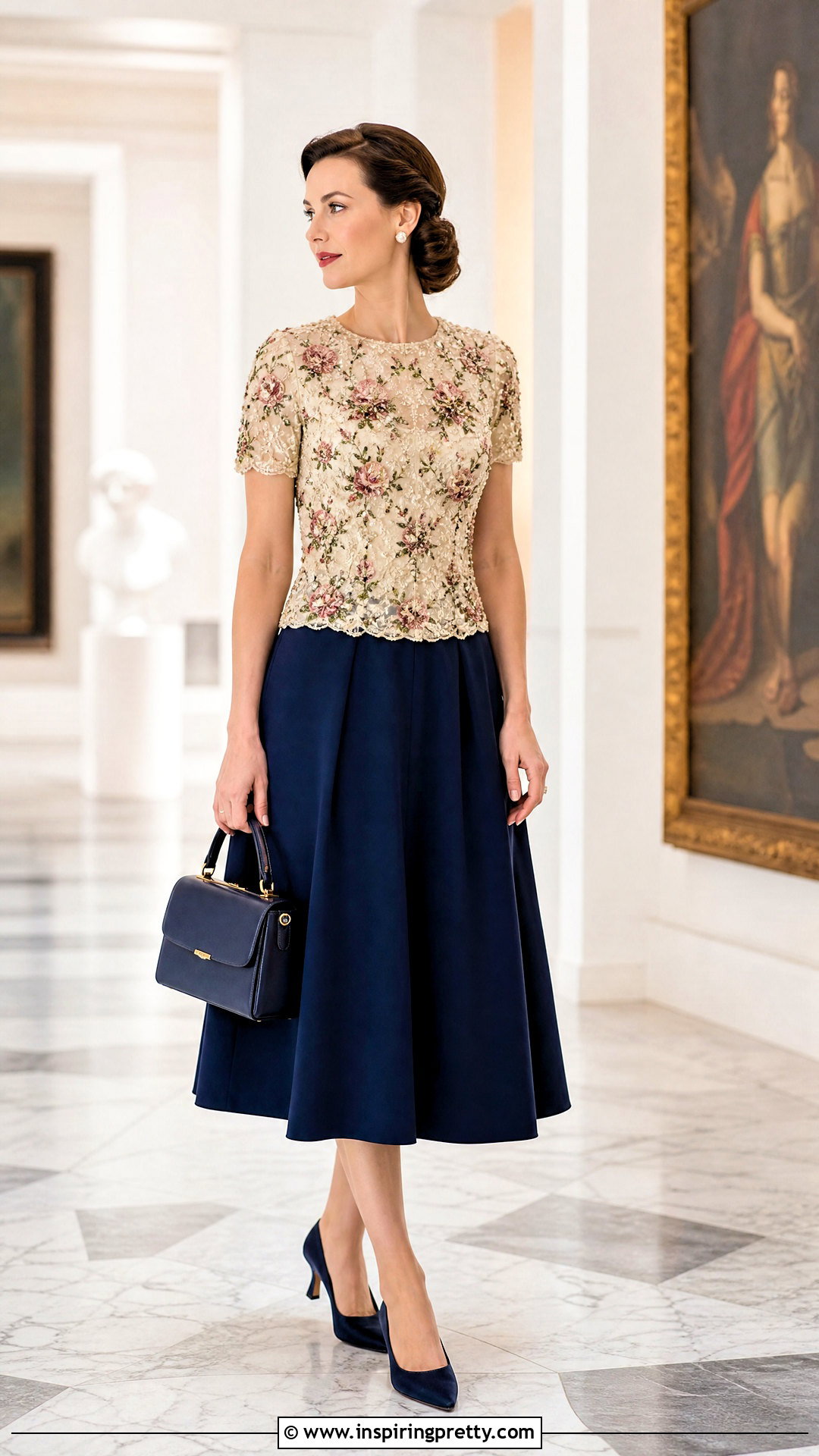 Vintage Beaded Top With A Line Skirt - 50 beaded top outfit ideas