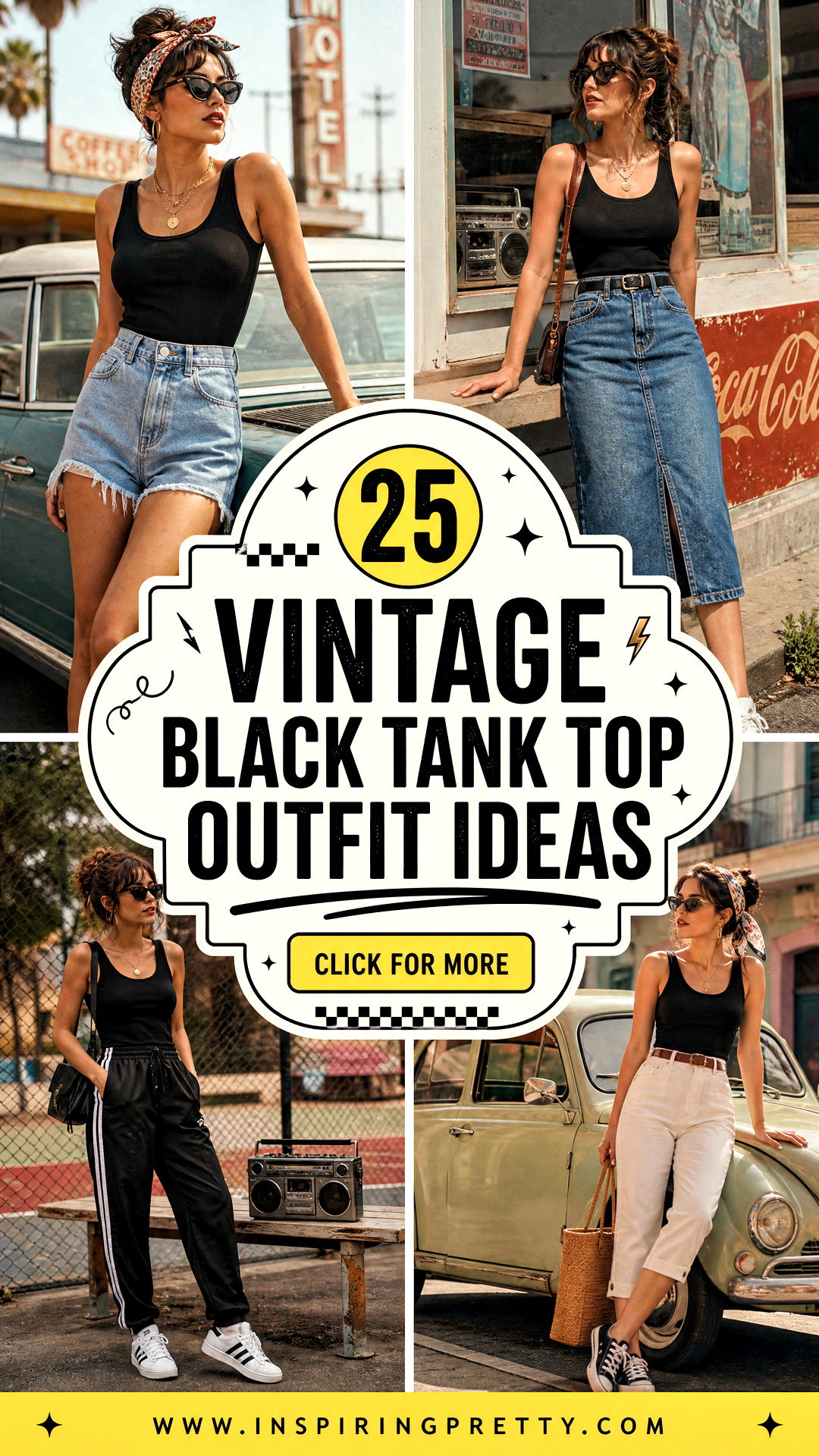 25 Vintage Black Tank Top Outfit Ideas for Cool Retro Style - 25 Vintage Black Tank Top Outfit Ideas for Cool Retro Style