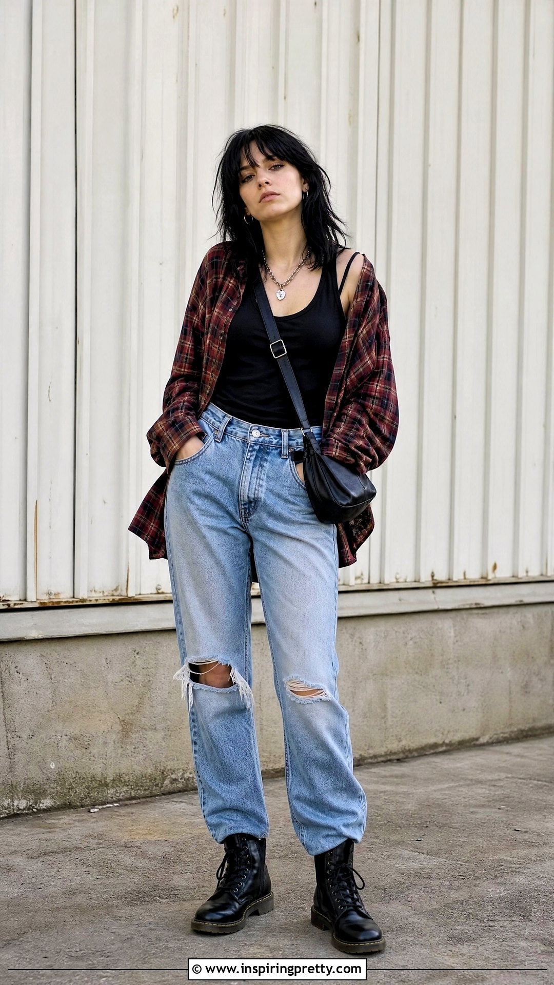 Vintage Black Tank Top With Flannel And Ripped Jeans - 25 Vintage Black Tank Top outfit ideas