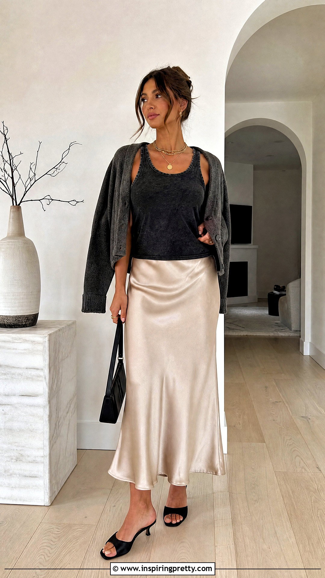 Vintage Black Tank Top With Satin Midi Skirt - 25 Vintage Black Tank Top outfit ideas