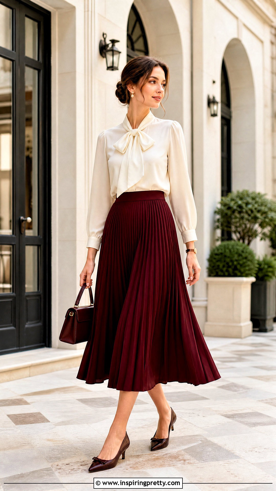 Vintage Bow Blouse With Pleated Skirt - 50 aesthetic tops vintage ideas