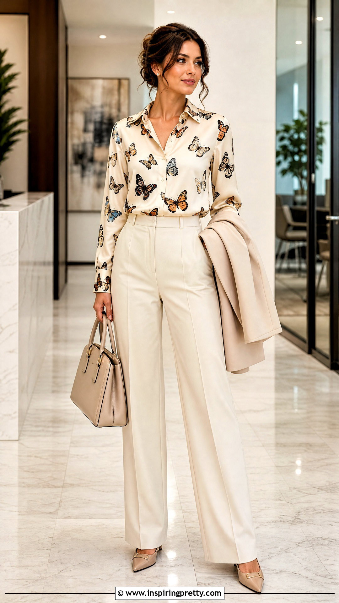 Vintage Butterfly Print Top With Tailored Trousers - 20 vintage butterfly print top outfit ideas