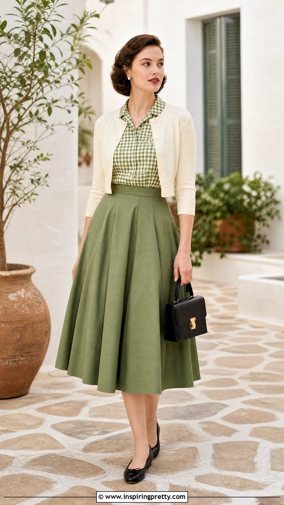 Vintage Checkered Top With Cardigan And Midi Skirt - 20 vintage checkered top outfit ideas