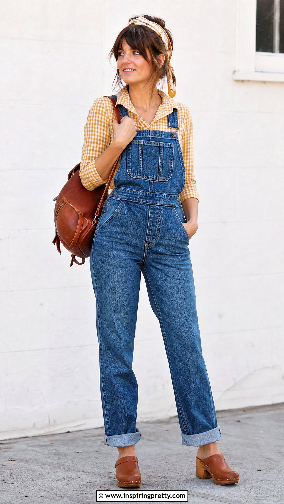 Vintage Checkered Top With Denim Overalls - 20 vintage checkered top outfit ideas