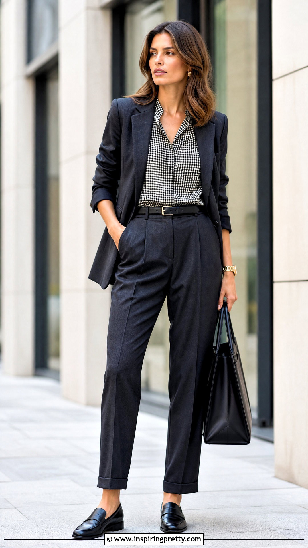Vintage Checkered Top With Suit Trousers - 20 vintage checkered top outfit ideas