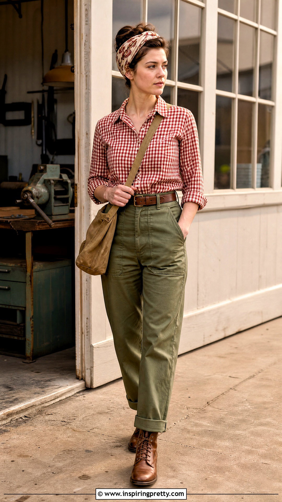 Vintage Checkered Top With Utility Pants - 20 vintage checkered top outfit ideas