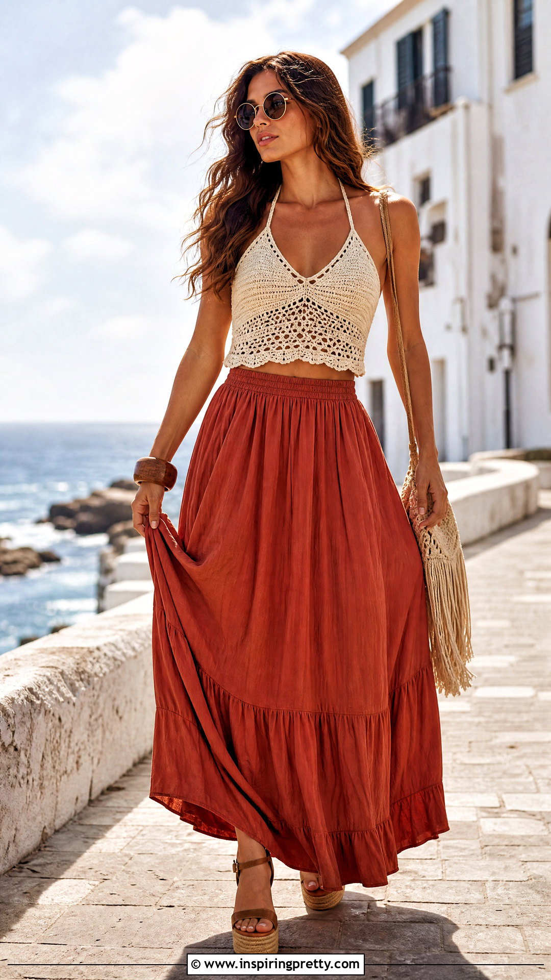 Vintage Crochet Halter Top With Maxi Skirt - 20 vintage crochet top design outfit ideas