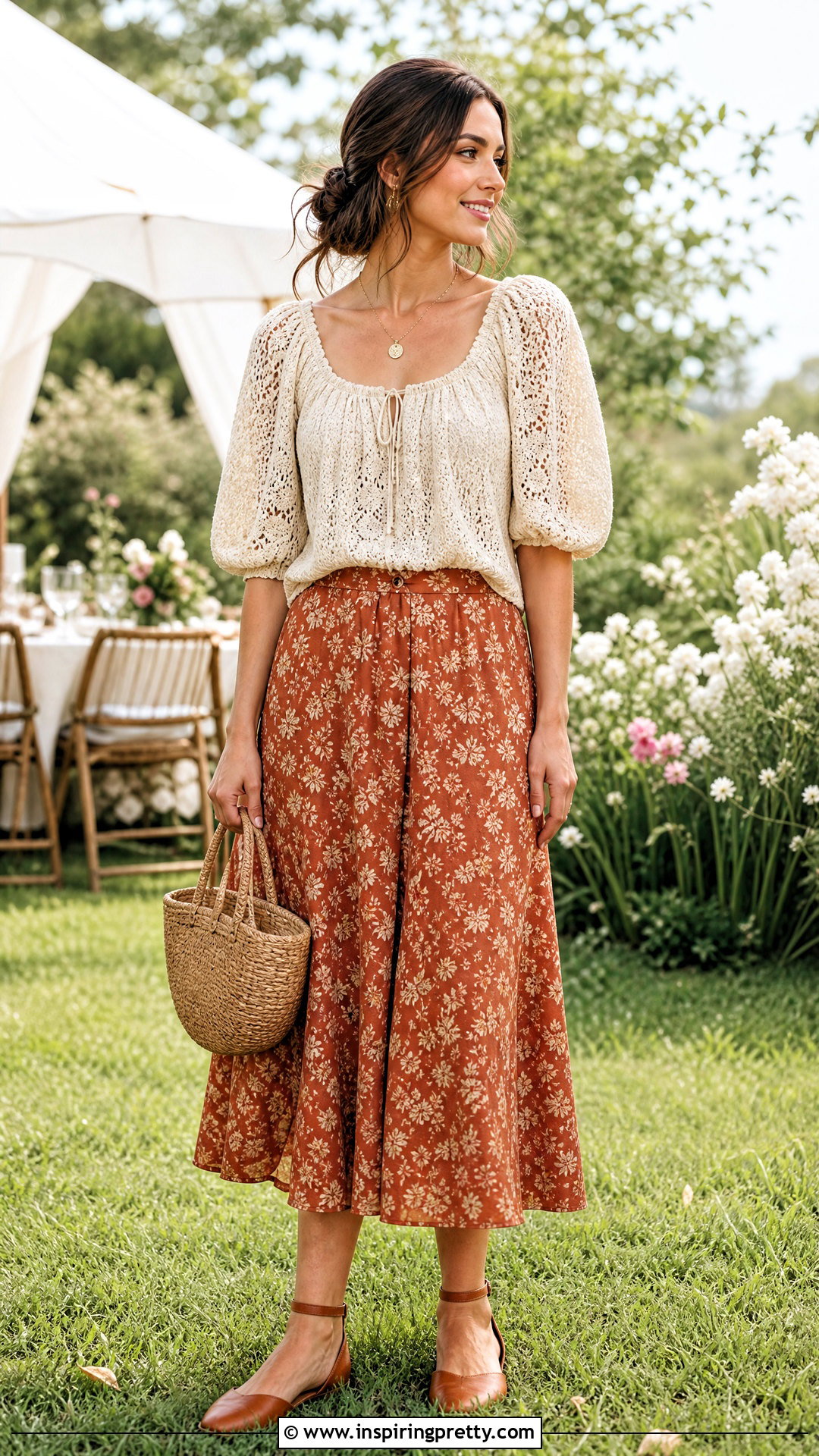Vintage Crochet Peasant Top With Midi Skirt - 20 vintage crochet top design outfit ideas